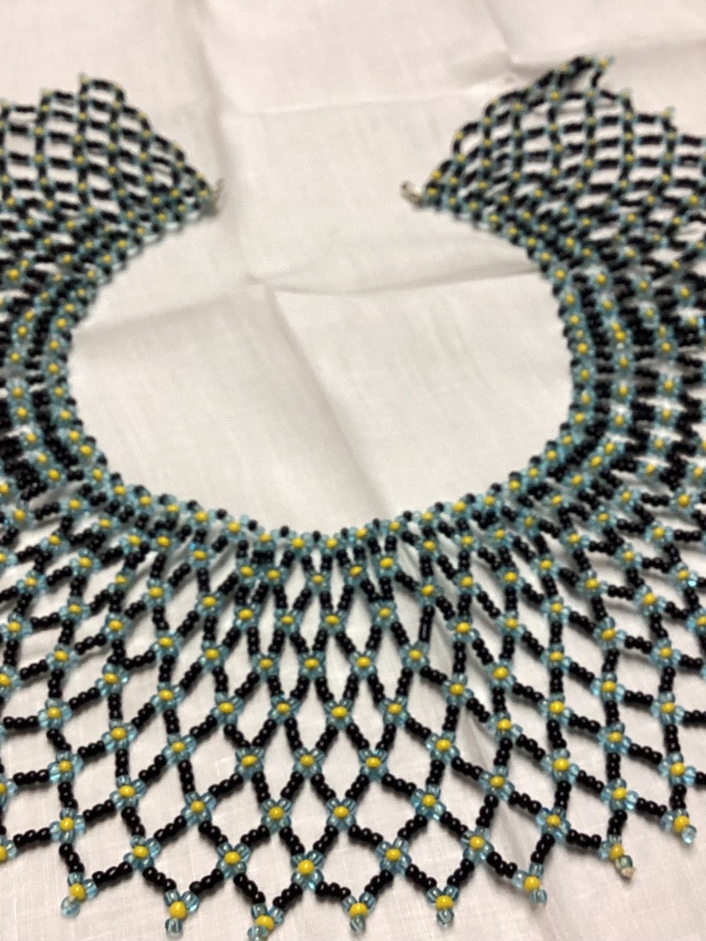 Black Glass Beaded Collar  / Vintage  Bead Handmade